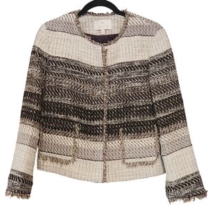 Etcetera Wool Blend Jacket Textured Blazer, Fringe, zip front, pockets sz 10